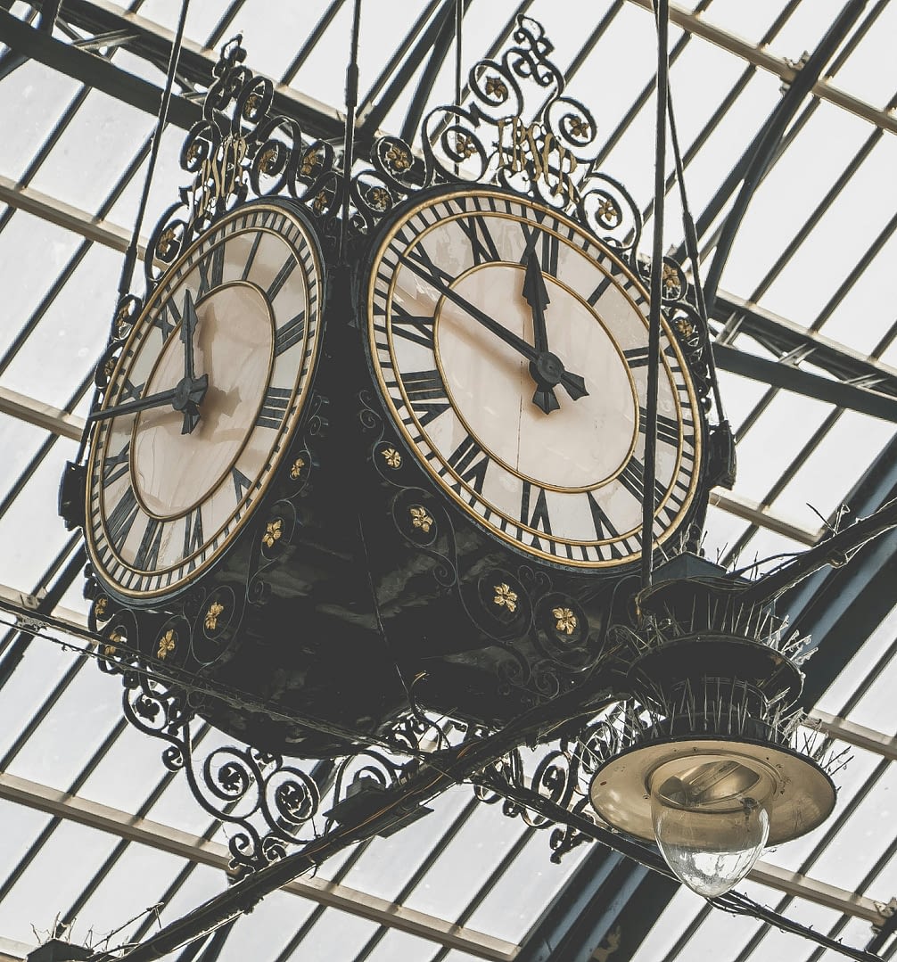 Hanging train station clock