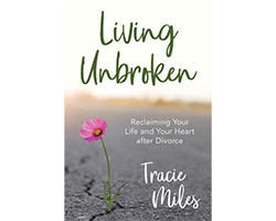This is the cover for a Christian book for women by Tracie Miles called Living Unbroken, which discusses divorce.