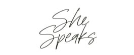 The logo for the She Speaks Conference for Christian women who want to hone their leadership skills.