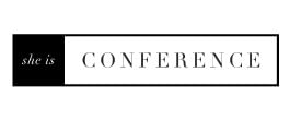 The logo for She Is, a Christian women's conference about identity in Christ.