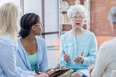 Senior woman talks about feelings during counseling session Encouragement for Seniors