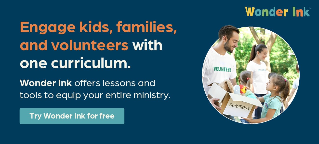 Engage kids, families, and volunteers with one curriculum. Wonder Ink offers lessons and tools to equip your entire ministry. Try Wonder Ink for free.
