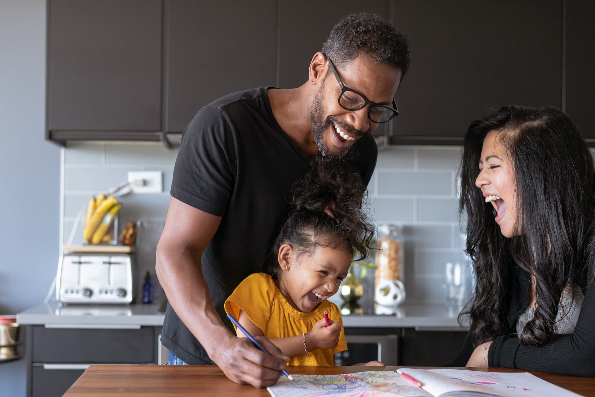 family coloring in kitchen